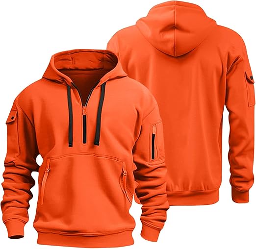 Mens Quarter Zip Pullover Tactical Hoodies Vintage Long Sleeve Casual Fashion Hoodie Fall Winter Sweaters