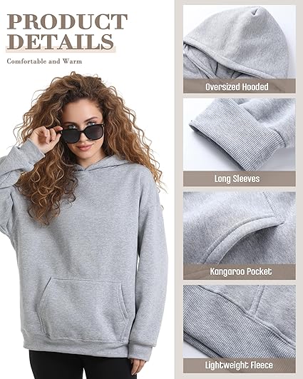 3 Pack Women's Oversized Hoodies Lightweight Fleece Sweatshirts Long Sleeve Sweaters with Pocket Pullovers Top