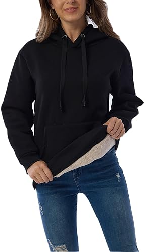 Haellun Womens Casual Winter Warm Fleece Sherpa Lined Pullover Hooded Sweatshirt