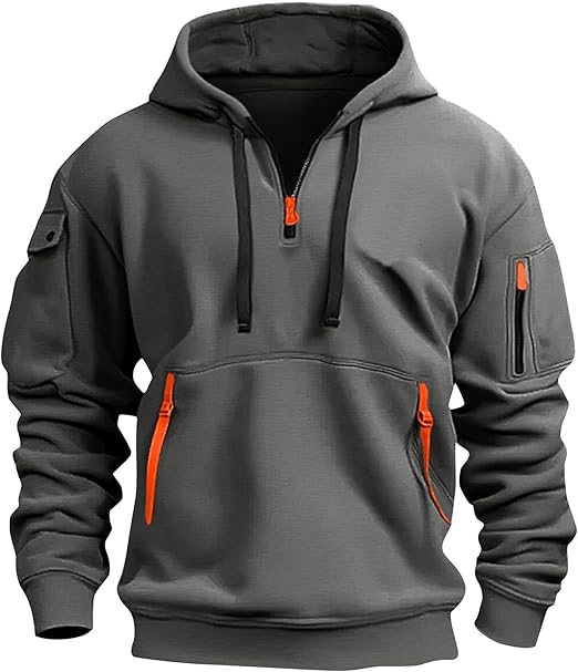 Mens Quarter Zip Pullover Tactical Hoodies Vintage Long Sleeve Casual Fashion Hoodie Fall Winter Sweaters