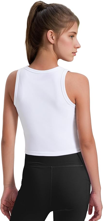 JOCMIC Girls Tank Tops Kids Athletic Tank Ribbed Knit High Neck Crop Tops for Gym Yoga