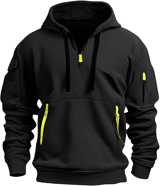 Mens Quarter Zip Pullover Tactical Hoodies Vintage Long Sleeve Casual Fashion Hoodie Fall Winter Sweaters