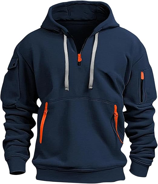 Men's Cargo Hoodie Drawstring Pullover Fall Long Sleeve Hooded Sweatshirt Jacket With Pockets, M-3XL