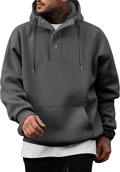 Casual Fahsion Fall Hoodie Pullover Quarter Drawstring Fleece Winter Button Hooded Shirt with Pocket