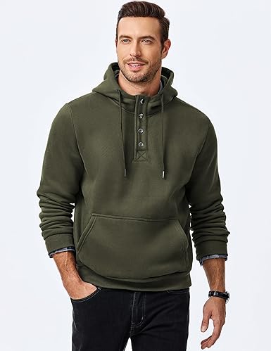 Casual Fahsion Fall Hoodie Pullover Quarter Drawstring Fleece Winter Button Hooded Shirt with Pocket