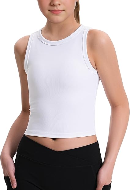 JOCMIC Girls Tank Tops Kids Athletic Tank Ribbed Knit High Neck Crop Tops for Gym Yoga