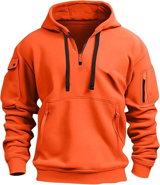 Mens Quarter Zip Pullover Tactical Hoodies Vintage Long Sleeve Casual Fashion Hoodie Fall Winter Sweaters