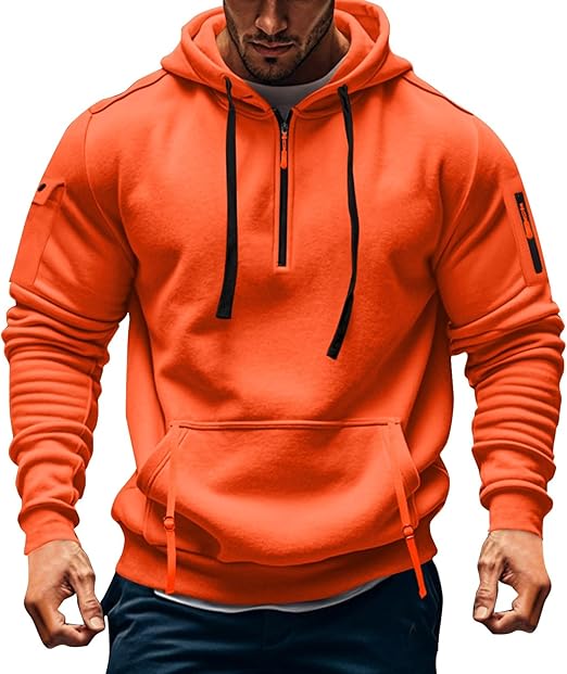 Men's Cargo Hoodie Drawstring Pullover Fall Long Sleeve Hooded Sweatshirt Jacket With Pockets, M-3XL
