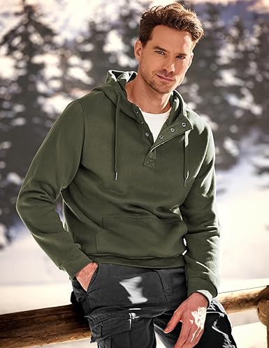 Casual Fahsion Fall Hoodie Pullover Quarter Drawstring Fleece Winter Button Hooded Shirt with Pocket