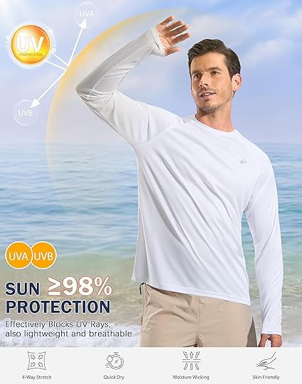Pudolla Men's Sun Protection Shirts UV SPF UPF 50+ Rash Guard Long Sleeve Lightweight