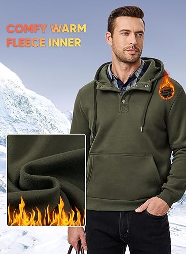 Casual Fahsion Fall Hoodie Pullover Quarter Drawstring Fleece Winter Button Hooded Shirt with Pocket