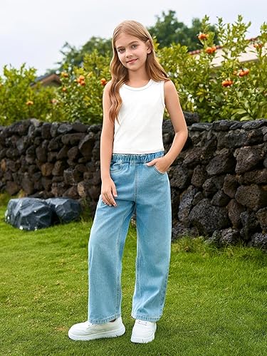 Haloumoning Girls Tank Tops Kids Athletic Ribbed Knit Sleeveless Crop Tops Basic Camisole 5-14 Years