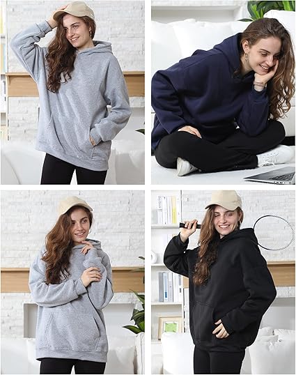 3 Pack Women's Oversized Hoodies Lightweight Fleece Sweatshirts Long Sleeve Sweaters with Pocket Pullovers Top