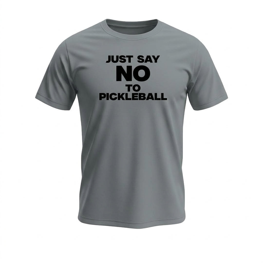 Man wearing Just Say No to Pickleball men's graphic t-shirt by LongJack Nation